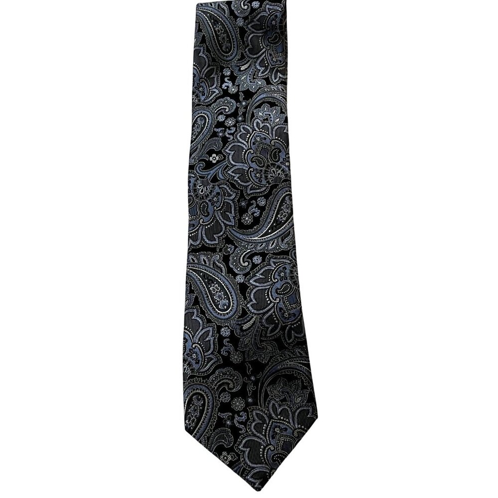 Cremieux Collection Handmade Paisley Black, Blue & Silver Necktie